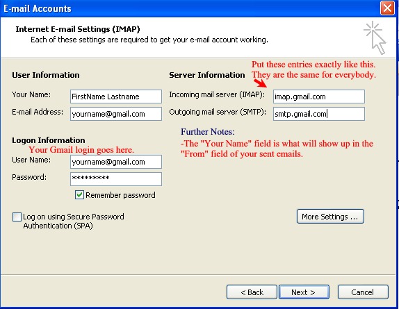 gmail settings for outlook on mac