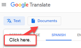 translating documents in google translate